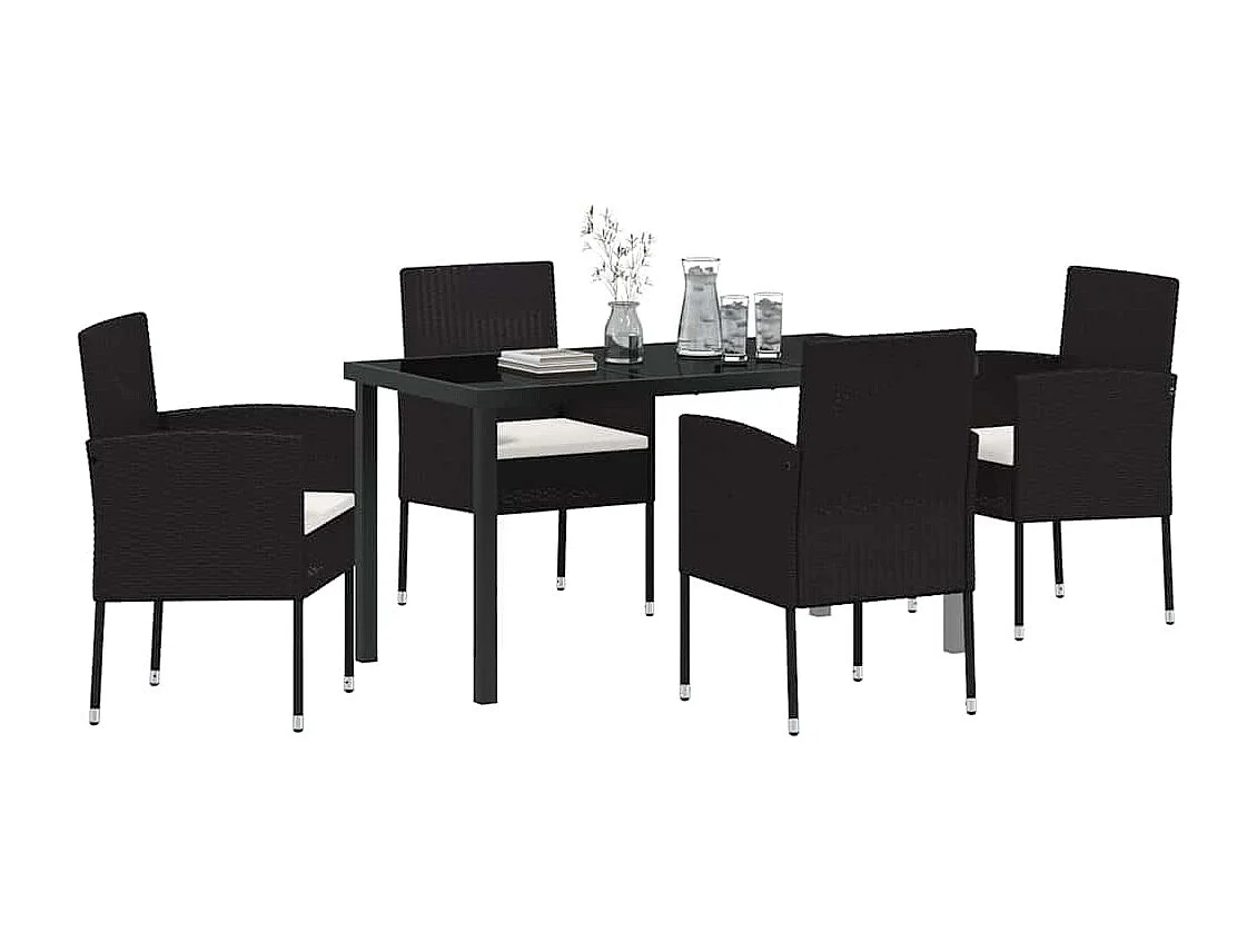 5-delige tuinset met kussens, zwart rotan PE