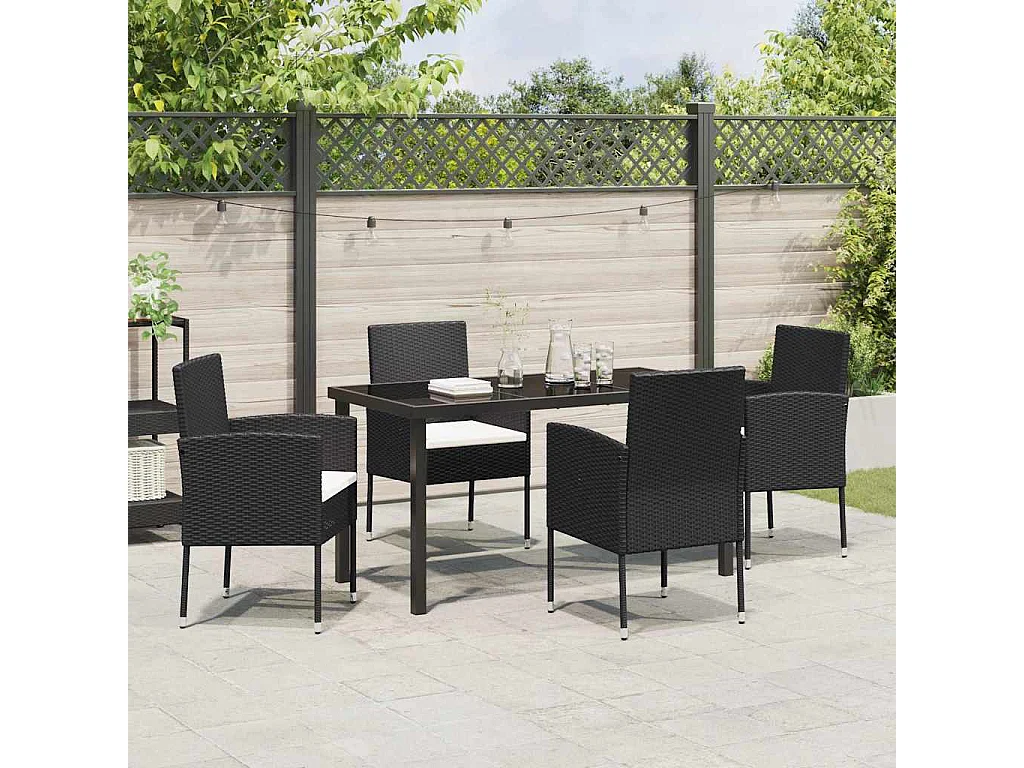 5-delige tuinset met kussens, zwart rotan PE