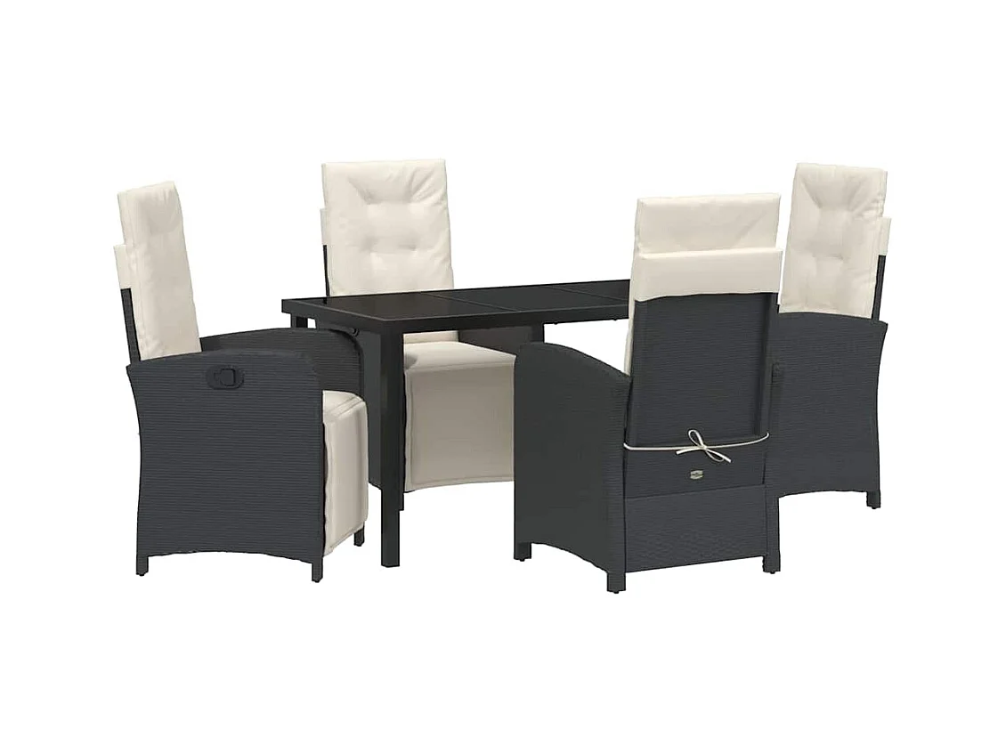 Set da pranzo da giardino 5 pezzi con cuscini in rattan sintetico nero