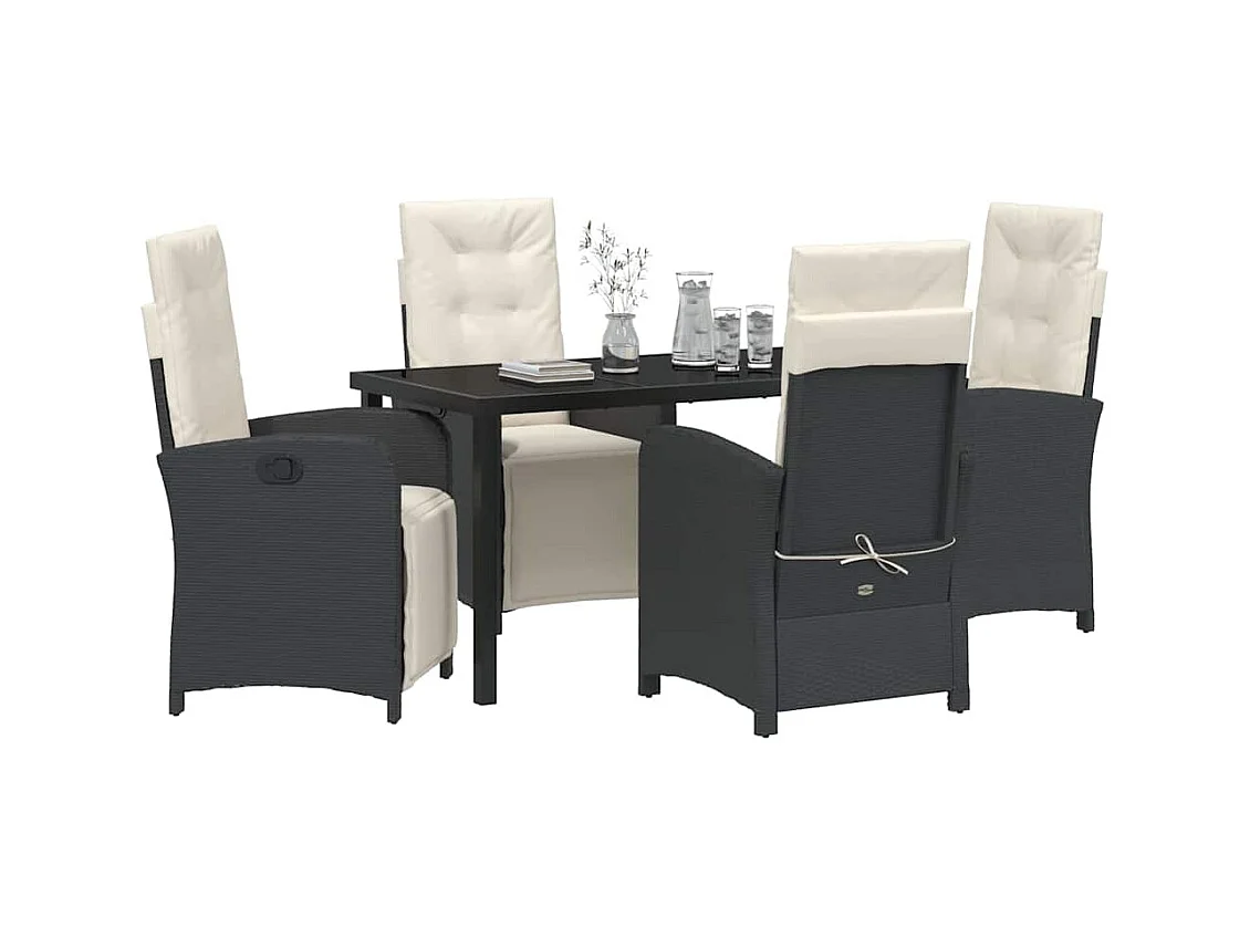 Set da pranzo da giardino 5 pezzi con cuscini in rattan sintetico nero