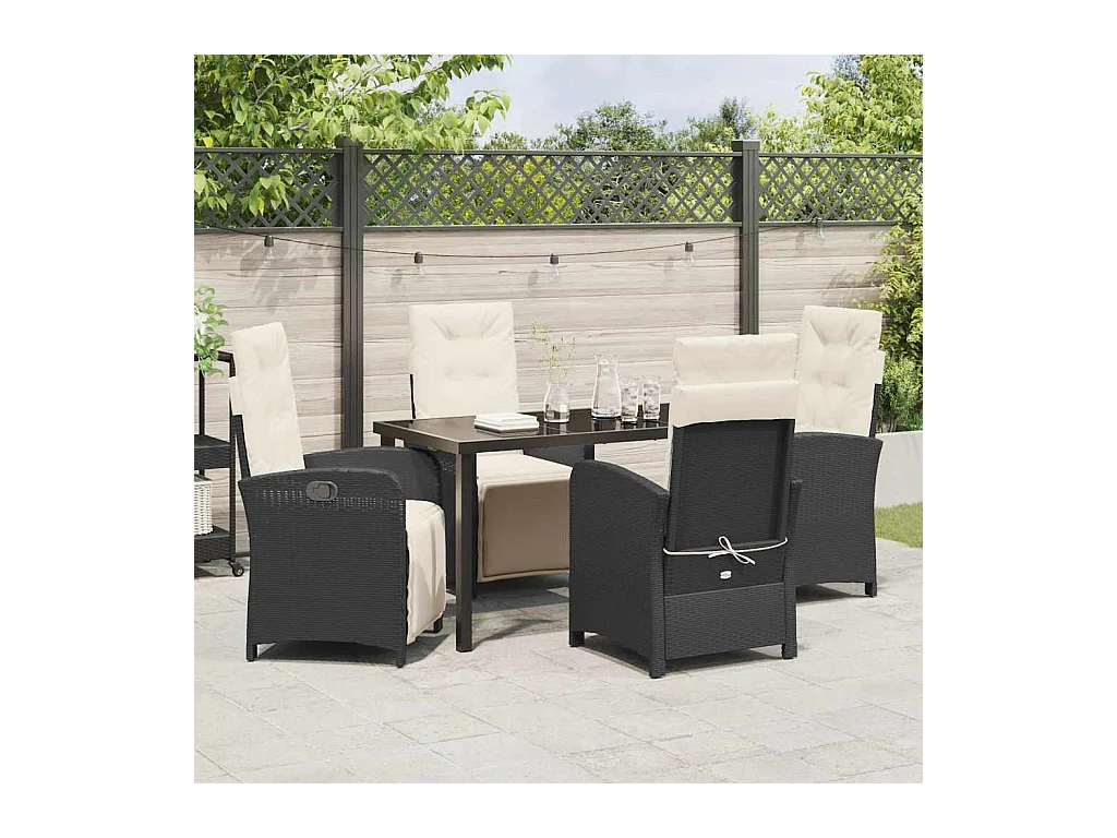 Set da pranzo da giardino 5 pezzi con cuscini in rattan sintetico nero