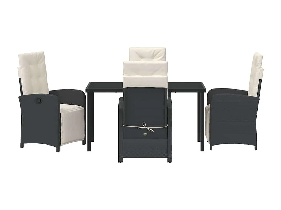 Set da pranzo da giardino 5 pezzi con cuscini in rattan sintetico nero