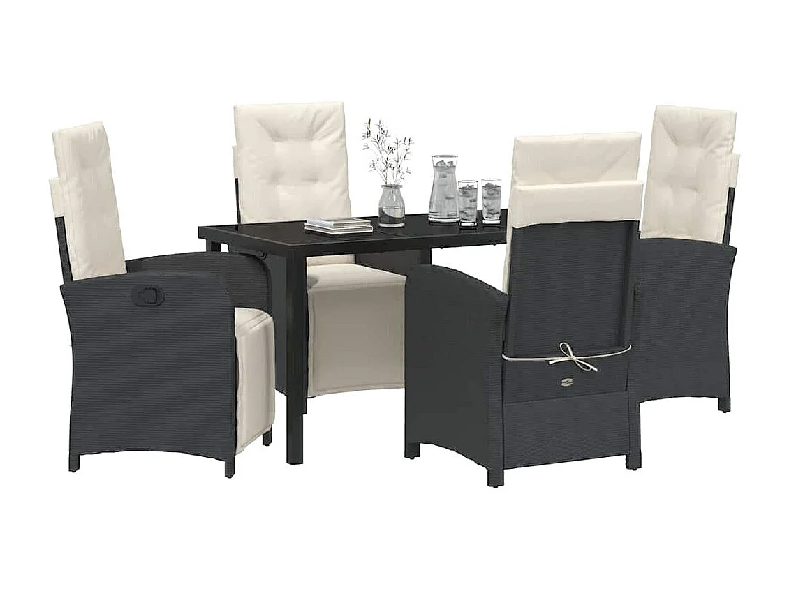 Ensemble de salle à manger de jardin 5 pièces avec coussins en rotin synthétique noir