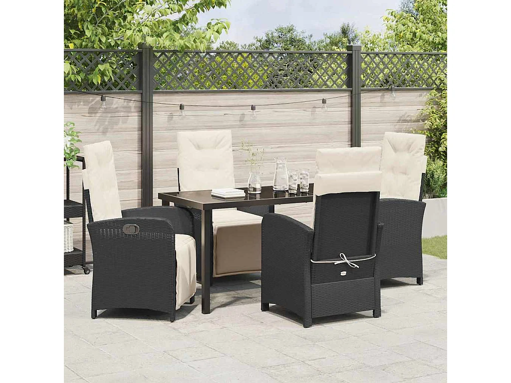 Ensemble de salle à manger de jardin 5 pièces avec coussins en rotin synthétique noir