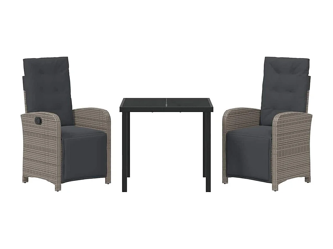 3-delige tuinset met grijze polyrotan kussens