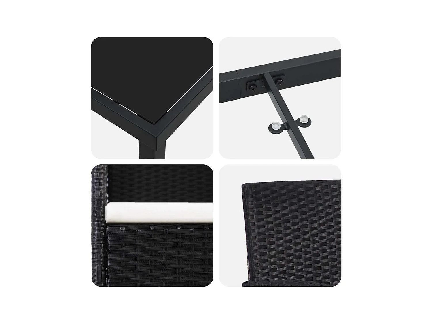 Set da pranzo da giardino da 7 pezzi con cuscini in polyrattan nero