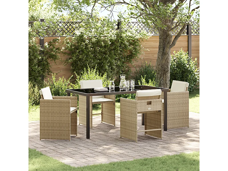 5-delige tuinset met kussens - beige polyrotan