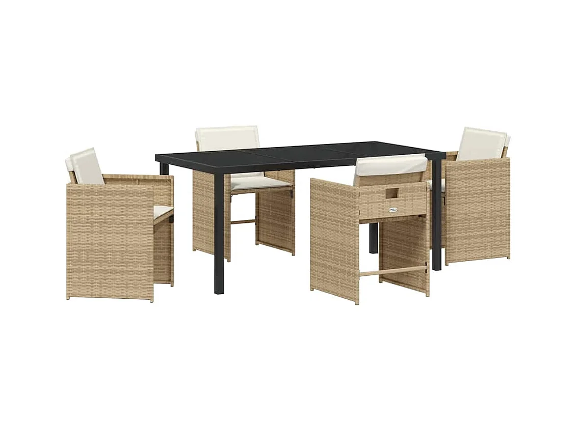 Set da pranzo da giardino 5 pezzi con cuscini - Polyrattan beige