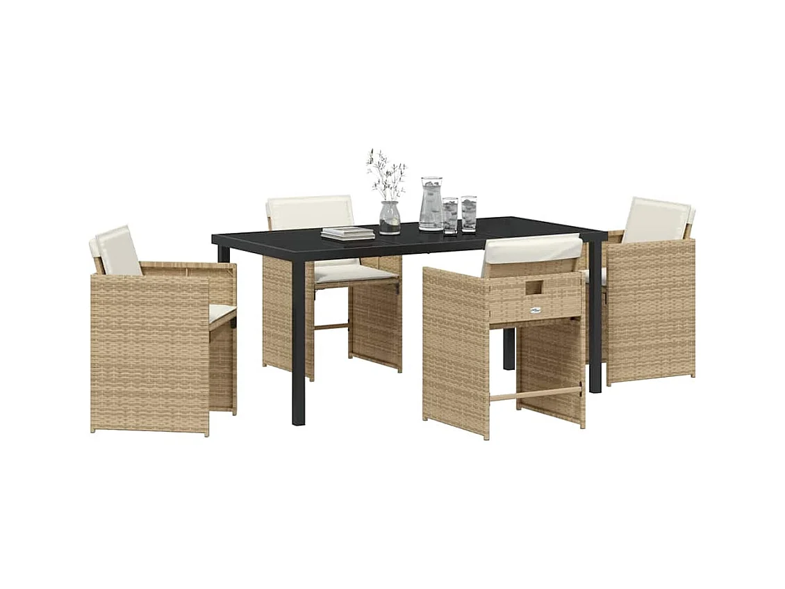 Set da pranzo da giardino 5 pezzi con cuscini - Polyrattan beige