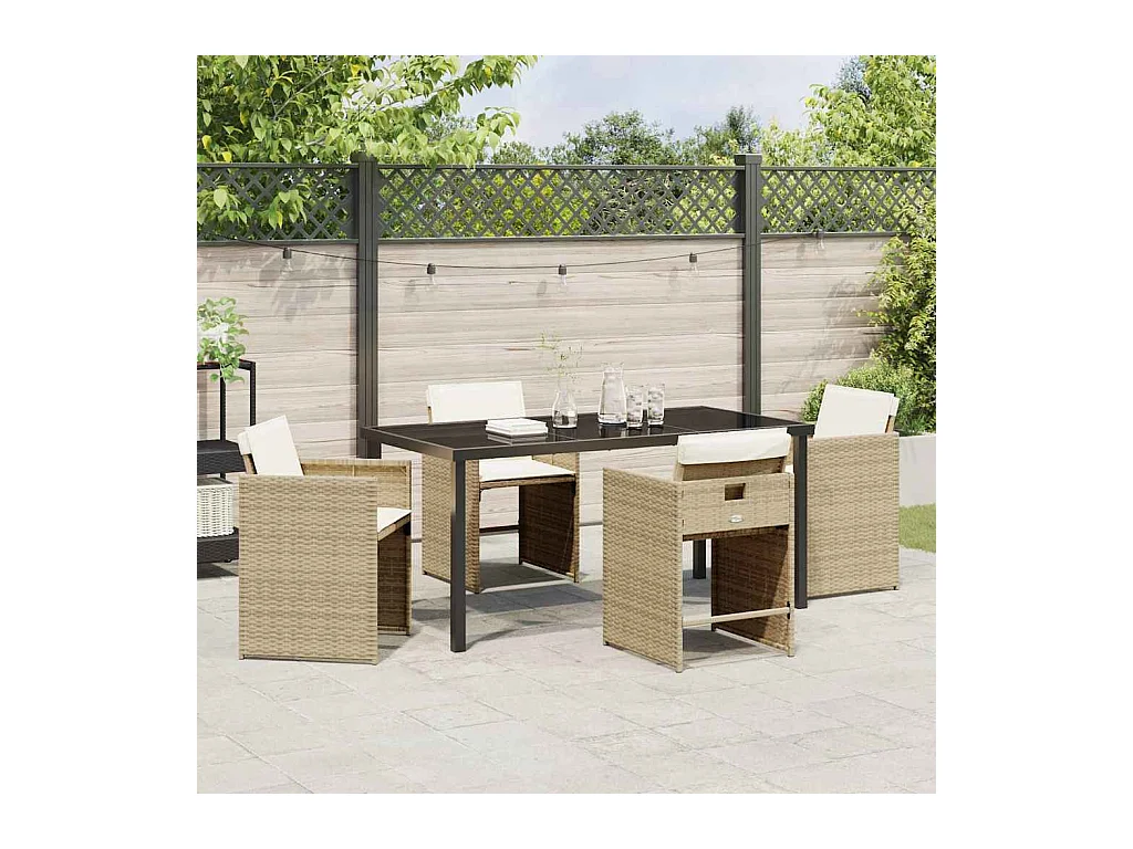 Set da pranzo da giardino 5 pezzi con cuscini - Polyrattan beige