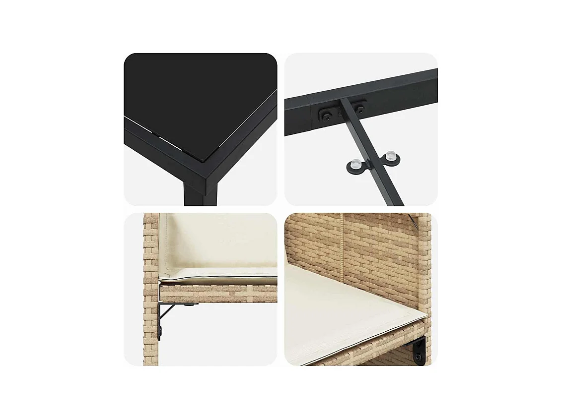 Set da pranzo da giardino 5 pezzi con cuscini - Polyrattan beige