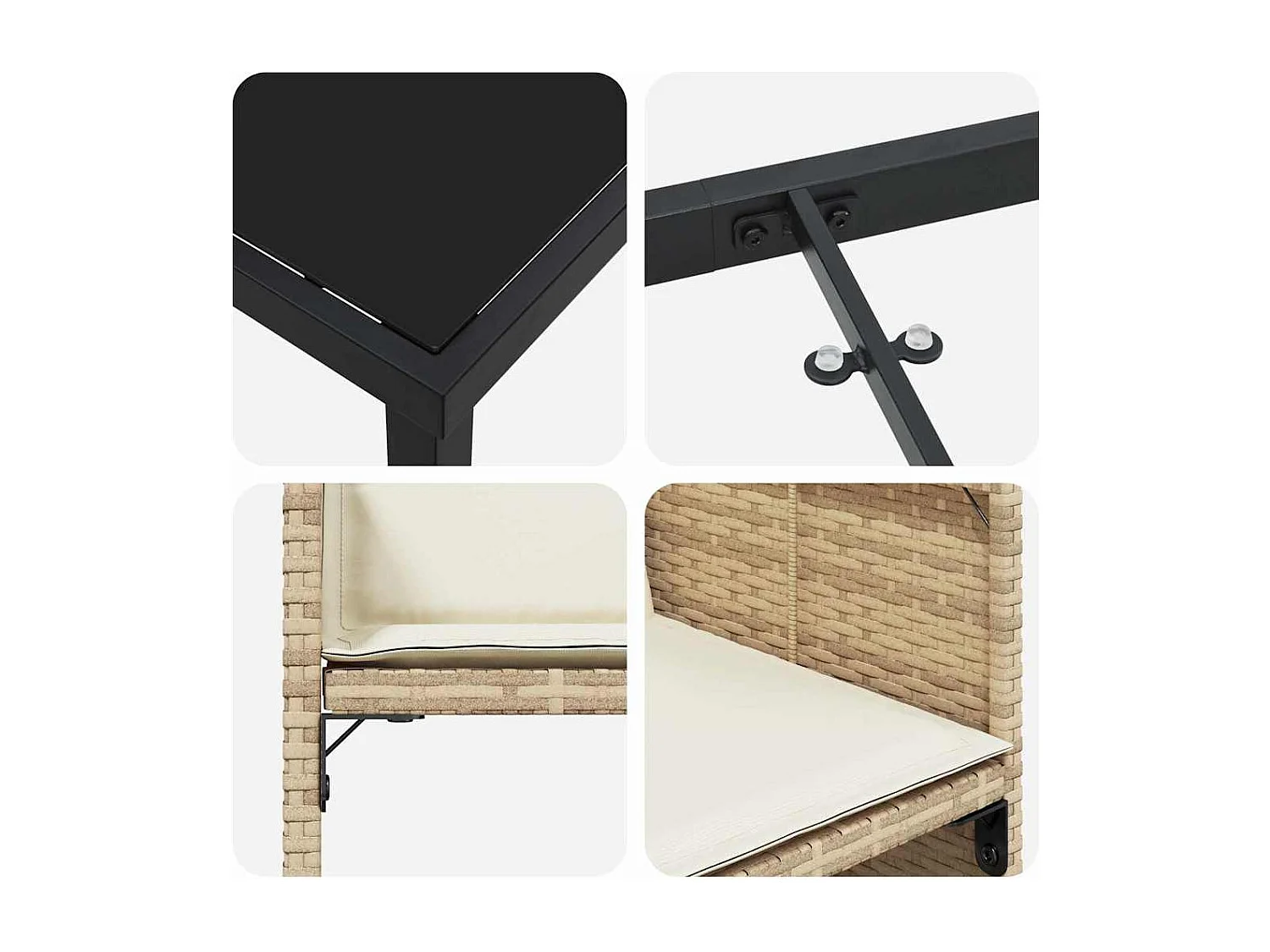 Set da pranzo da giardino 5 pezzi con cuscini - Polyrattan beige