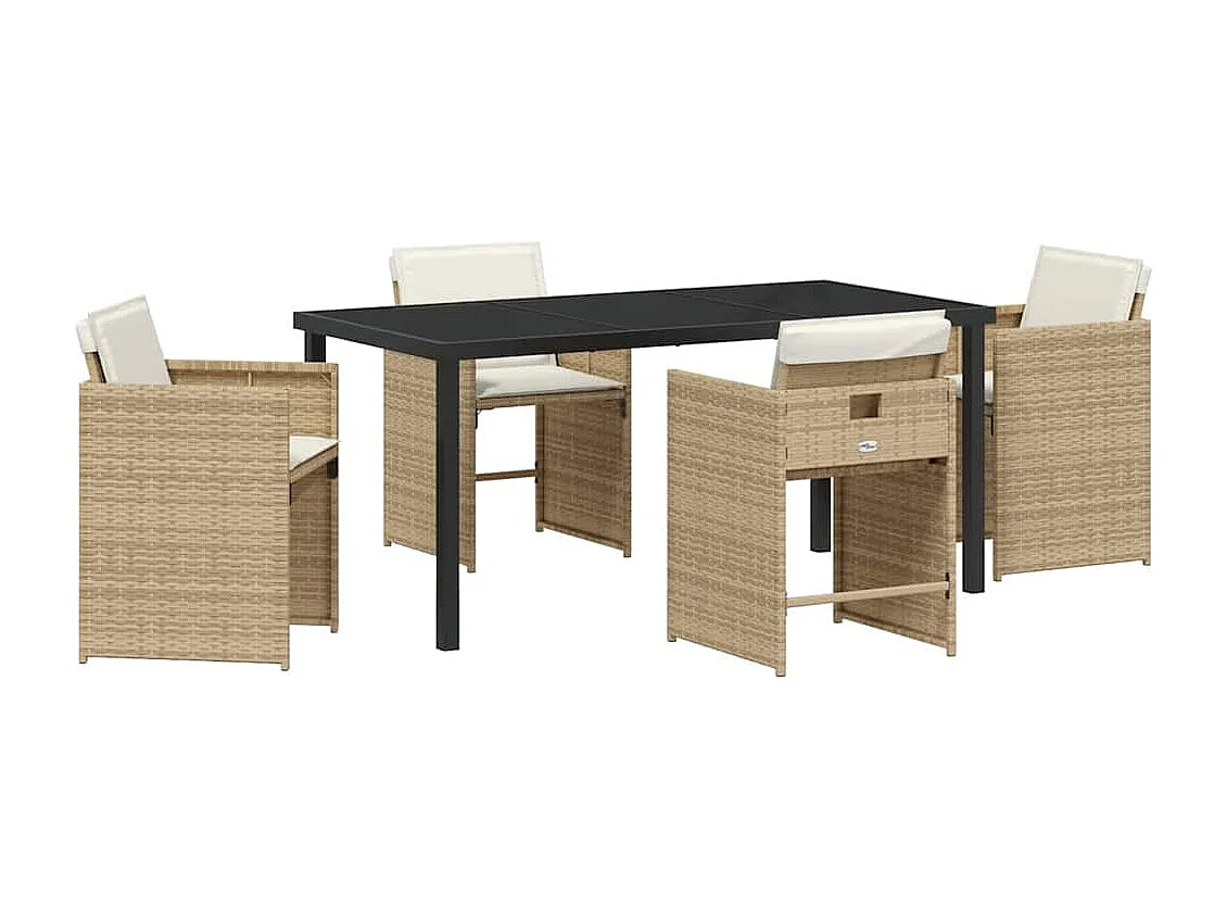 5-delige tuinset met kussens - beige polyrotan