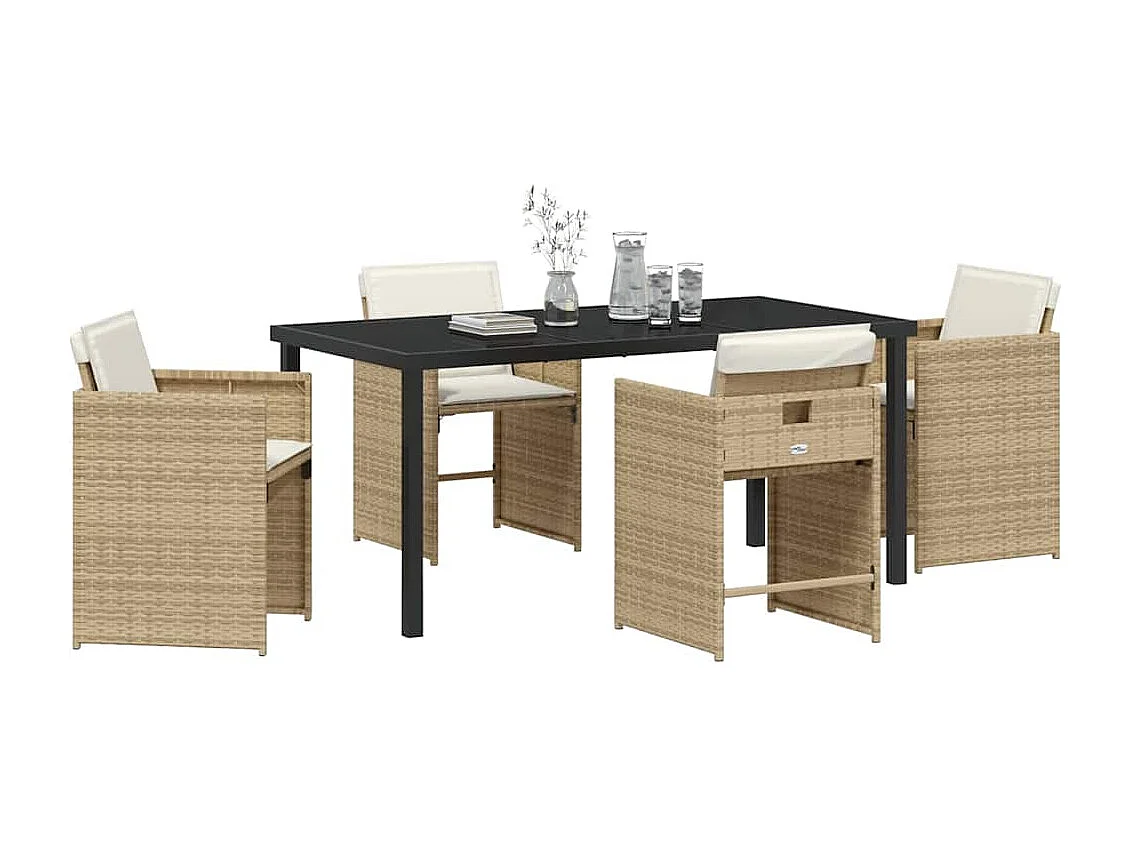 5-delige tuinset met kussens - beige polyrotan