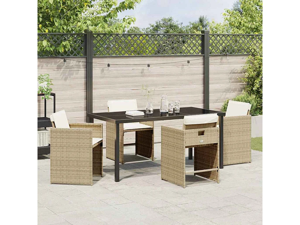 5-delige tuinset met kussens - beige polyrotan