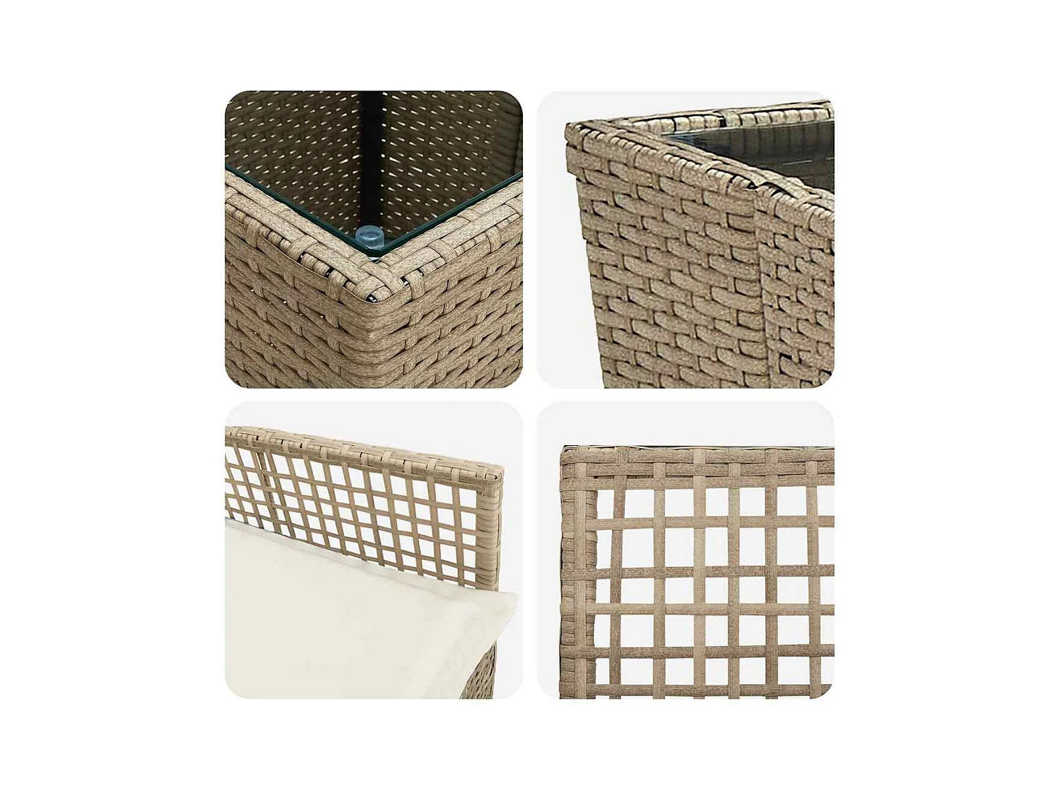 Set da bistrot da giardino 3 pezzi con cuscini beige in polyrattan
