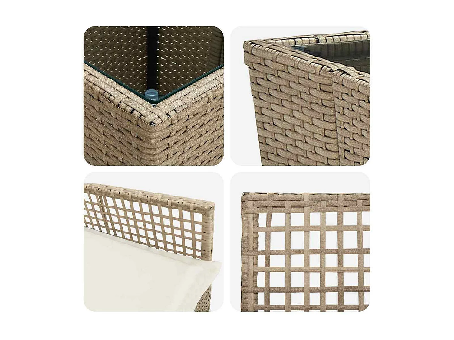 Ensemble Bistro de Jardin 3 Pièces avec Coussins Beige en Poly Rattan