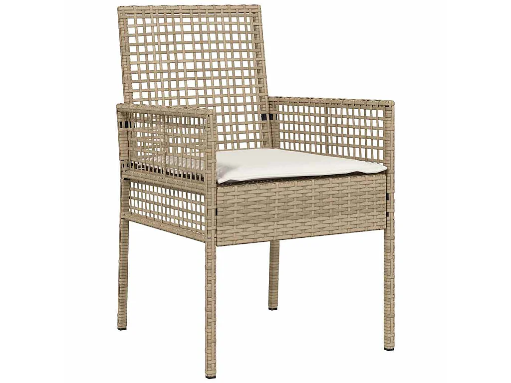Ensemble Bistro de Jardin 3 Pièces avec Coussins Beige en Poly Rattan