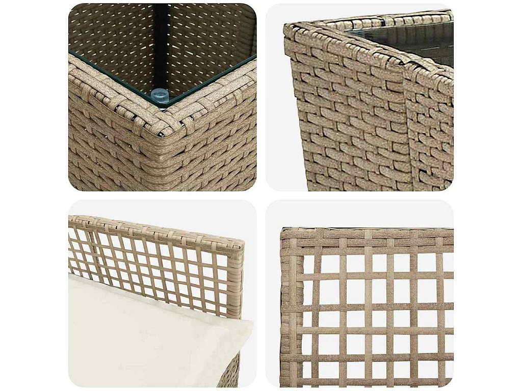 Ensemble Bistro de Jardin 3 Pièces avec Coussins Beige en Poly Rattan
