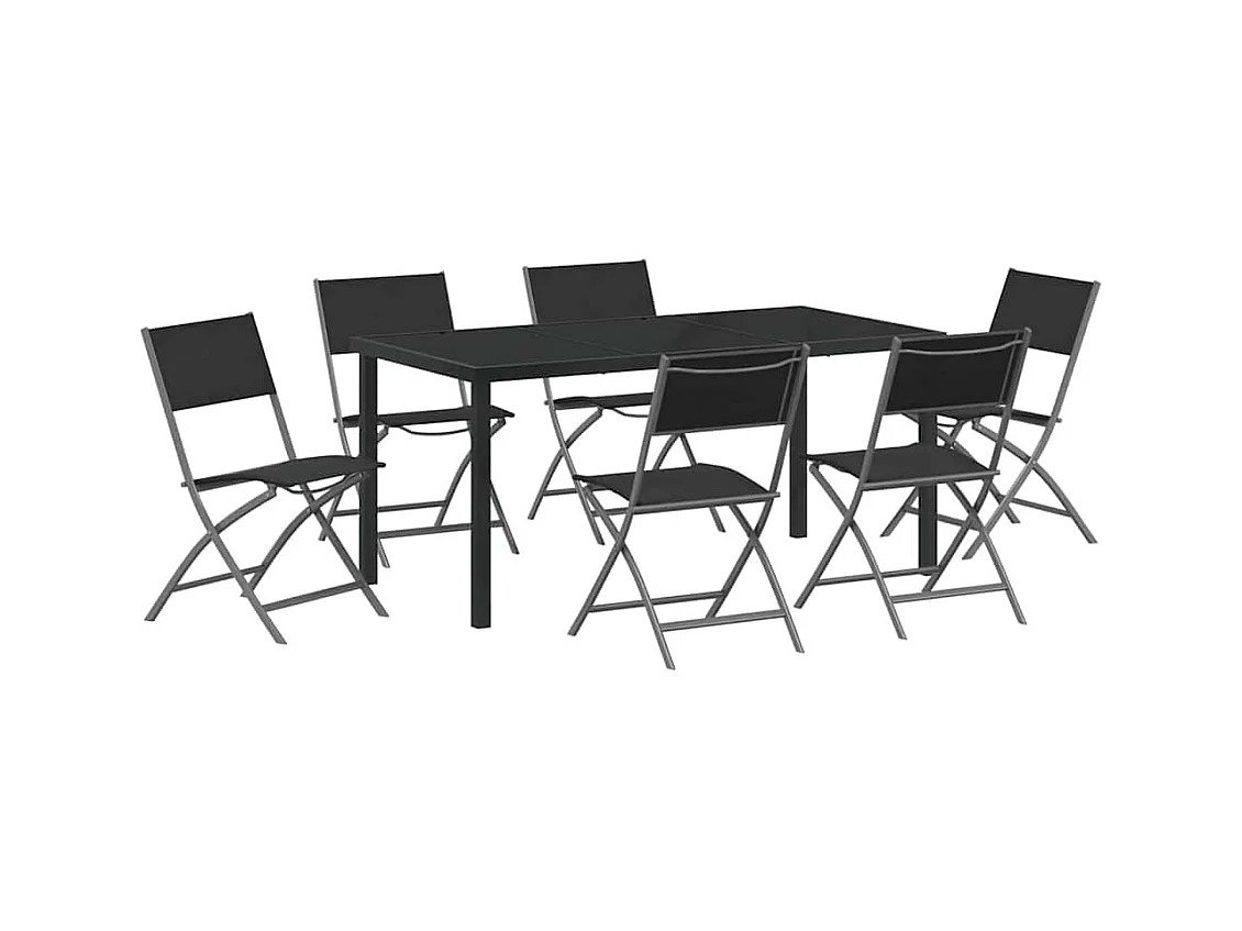 Set da pranzo da giardino in textilene e acciaio nero da 7 pezzi