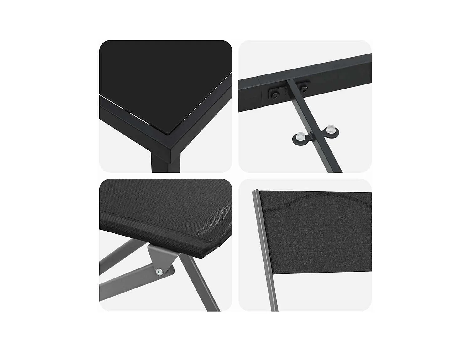 Set da pranzo da giardino in textilene e acciaio nero da 7 pezzi