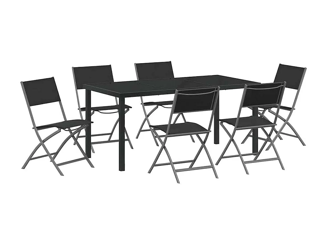 Juego de comedor de jardín de 7 piezas de textileno negro y acero