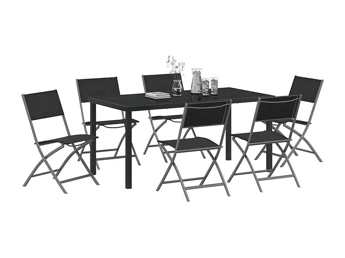 Juego de comedor de jardín de 7 piezas de textileno negro y acero