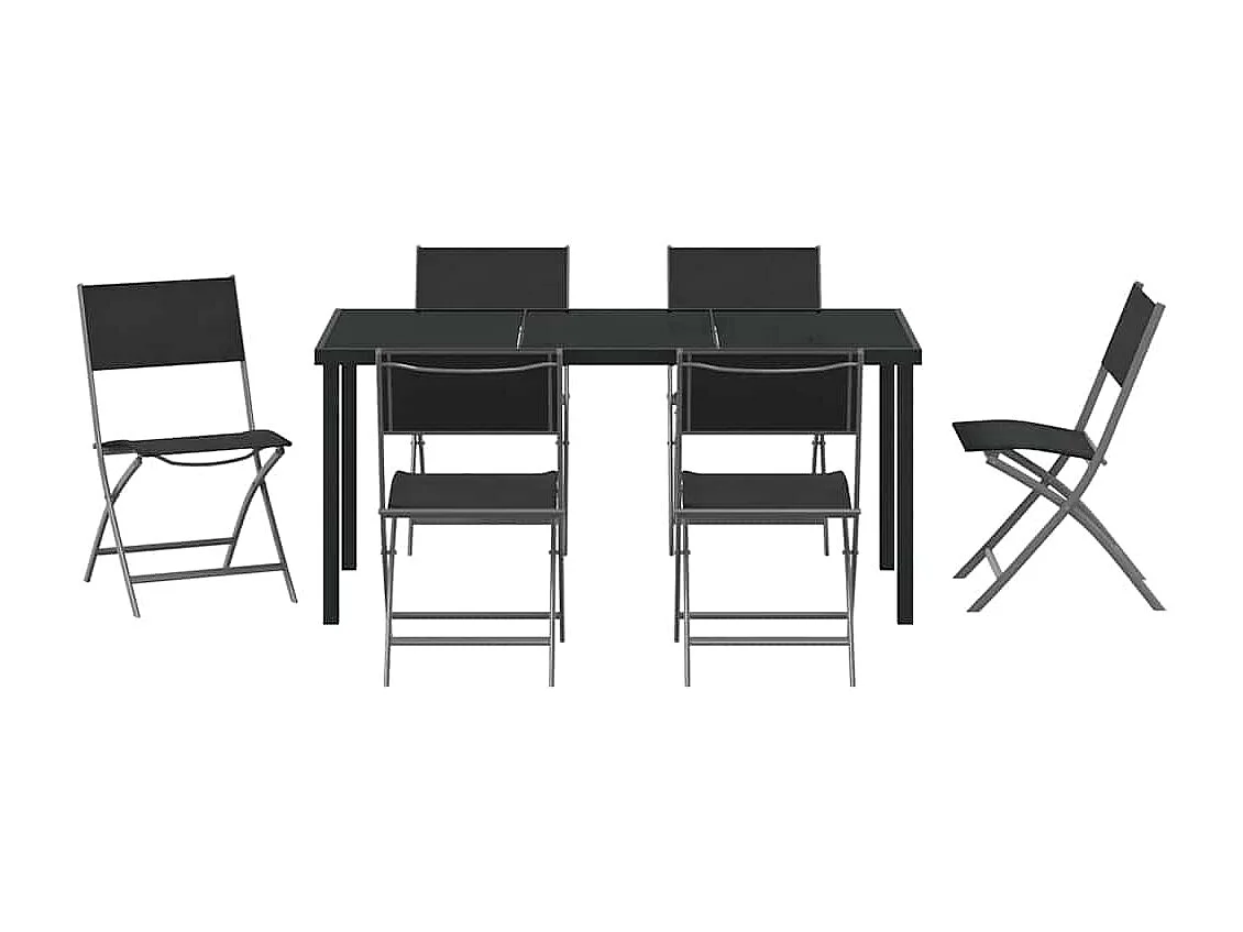 Juego de comedor de jardín de 7 piezas de textileno negro y acero