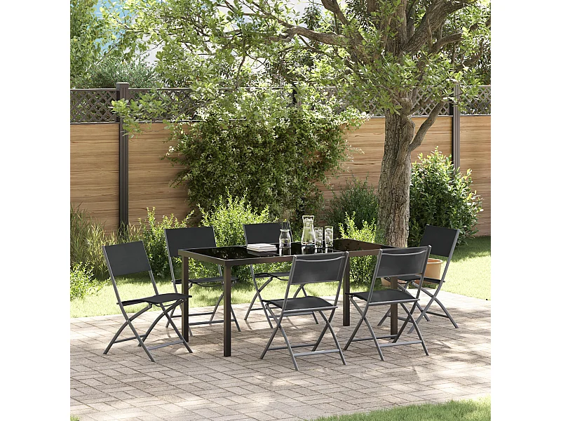 Juego de comedor de jardín de 7 piezas de textileno negro y acero