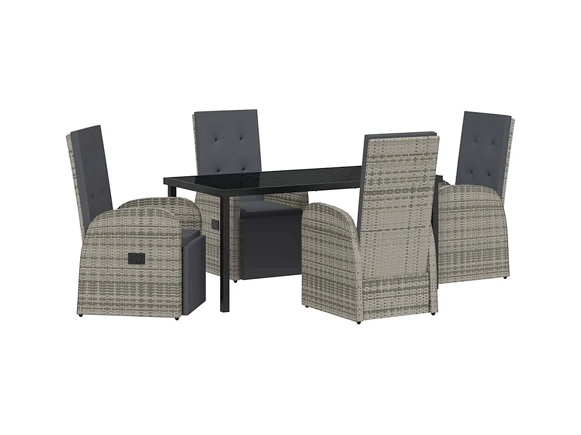 Set da pranzo da giardino 5 pezzi con cuscini in rattan grigio poly