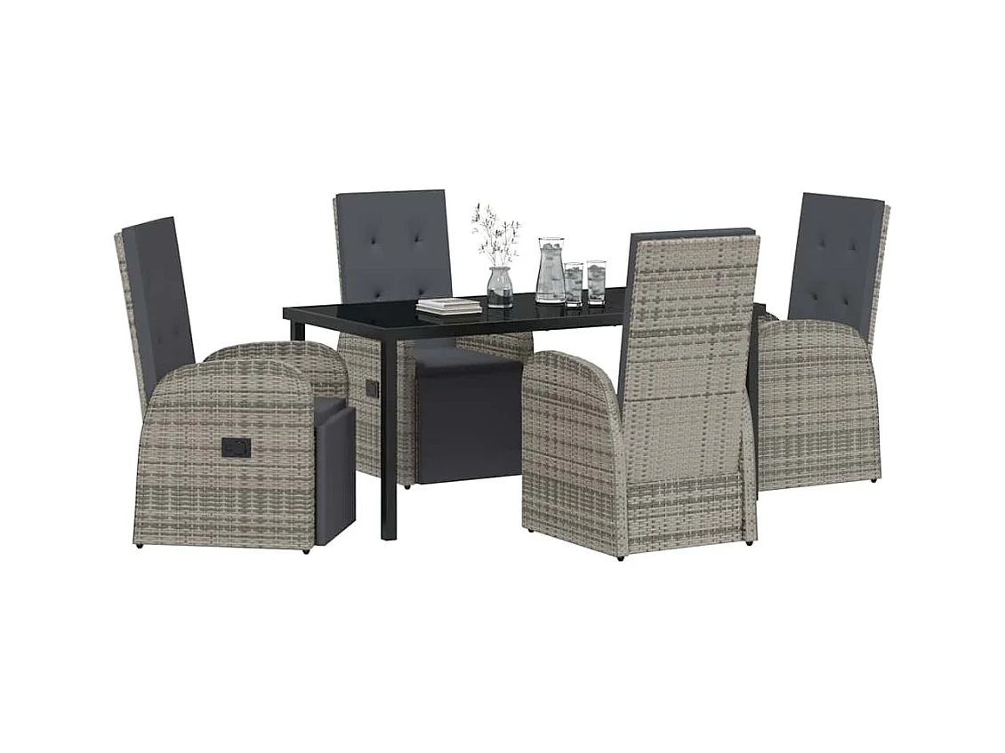 Set da pranzo da giardino 5 pezzi con cuscini in rattan grigio poly