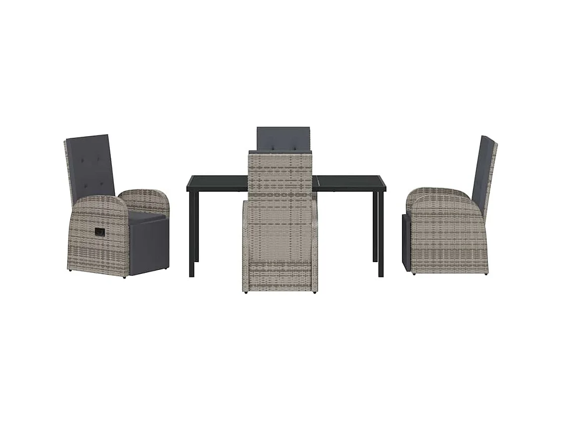 Set da pranzo da giardino 5 pezzi con cuscini in rattan grigio poly