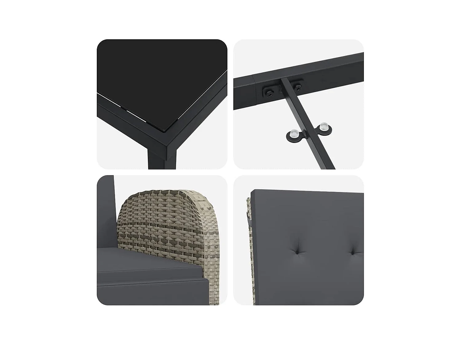 Set da pranzo da giardino 5 pezzi con cuscini in rattan grigio poly