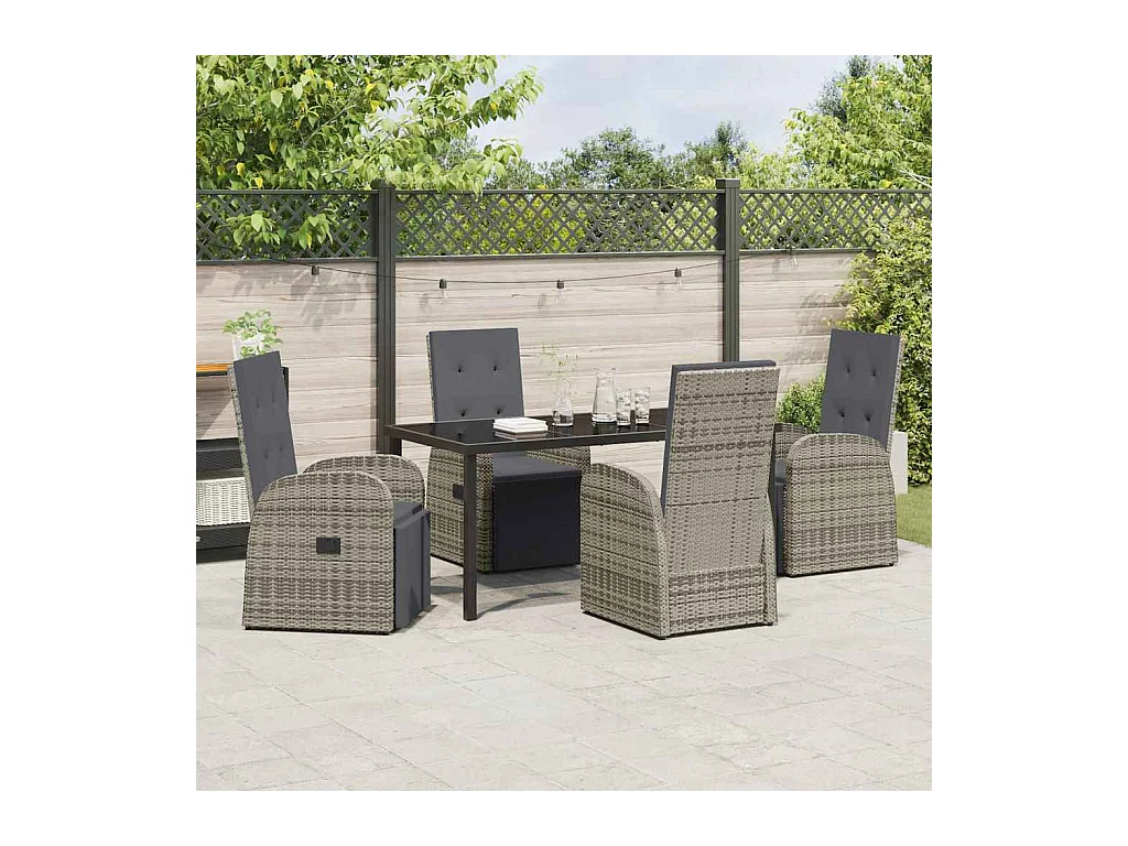 Ensemble de salle à manger jardin 5 pièces avec coussins Gris Rattan Poly