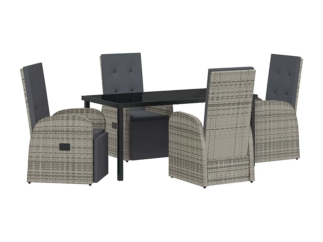 5-delige tuinset met kussens, grijs rotan poly