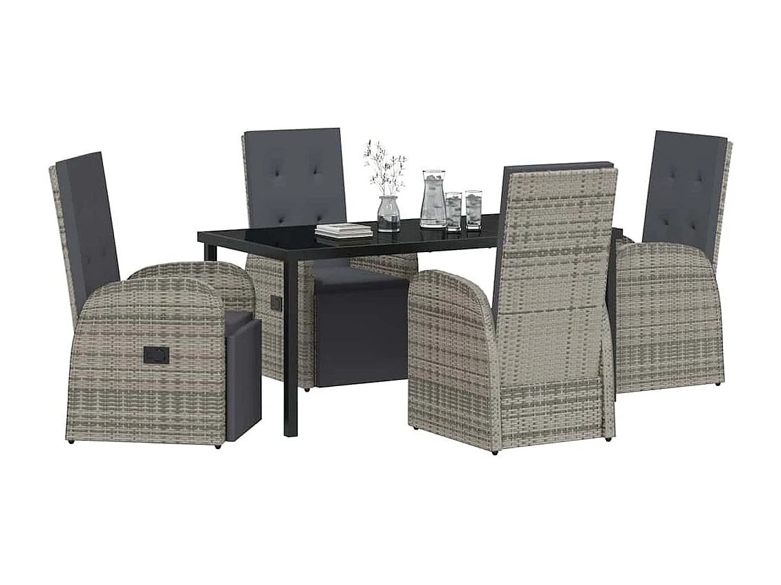 5-delige tuinset met kussens, grijs rotan poly