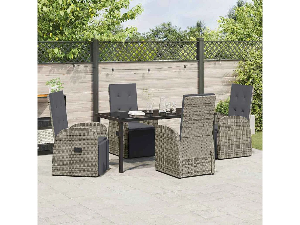 5-delige tuinset met kussens, grijs rotan poly