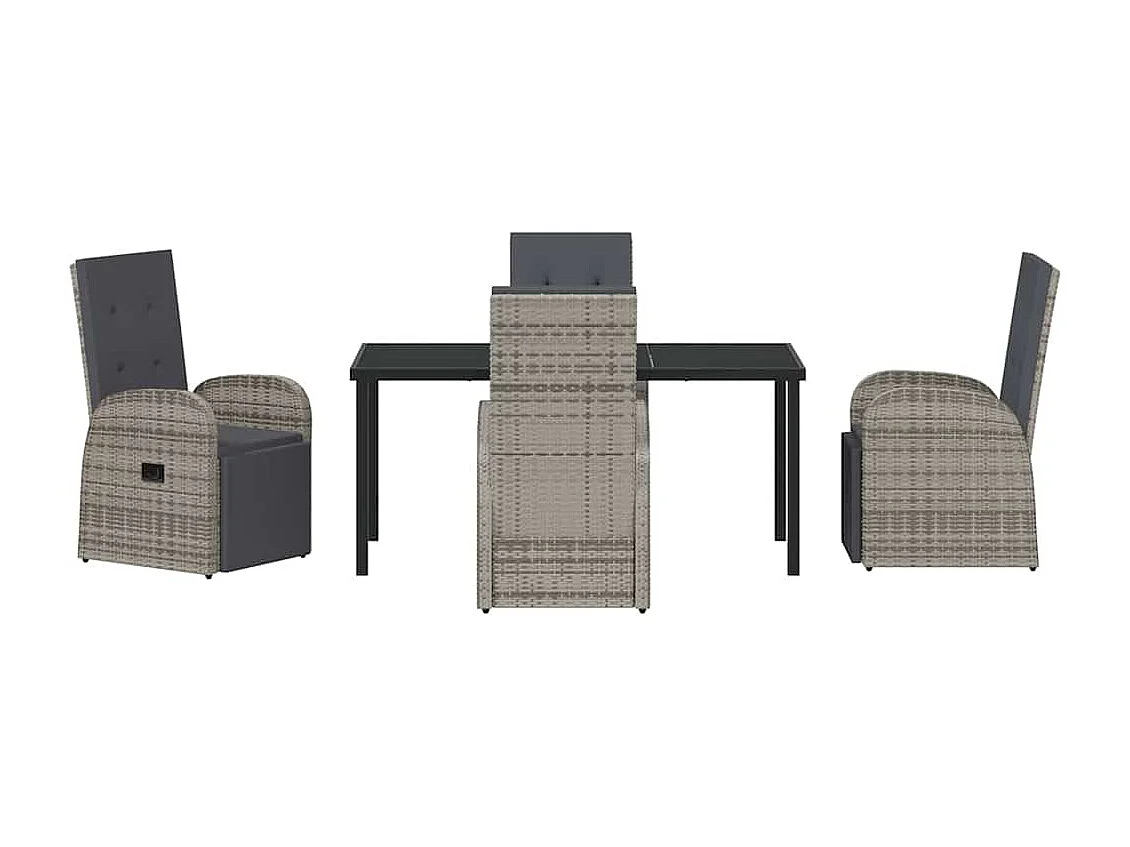 5-delige tuinset met kussens, grijs rotan poly