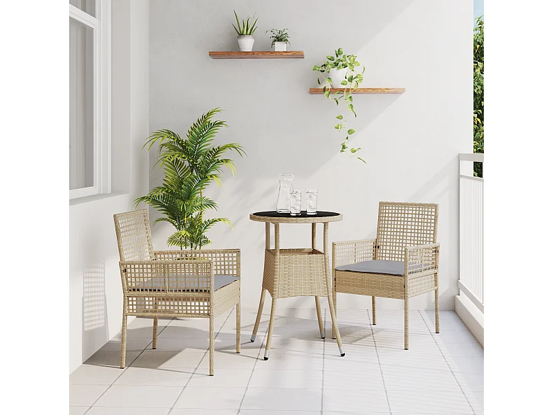 Set da pranzo da giardino da 3 pezzi in polyrattan beige
