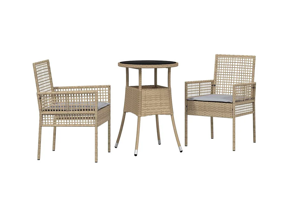 Set da pranzo da giardino da 3 pezzi in polyrattan beige