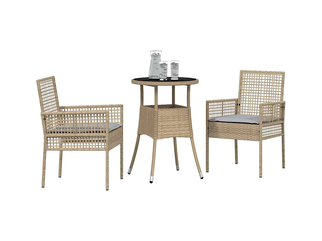 Set da pranzo da giardino da 3 pezzi in polyrattan beige