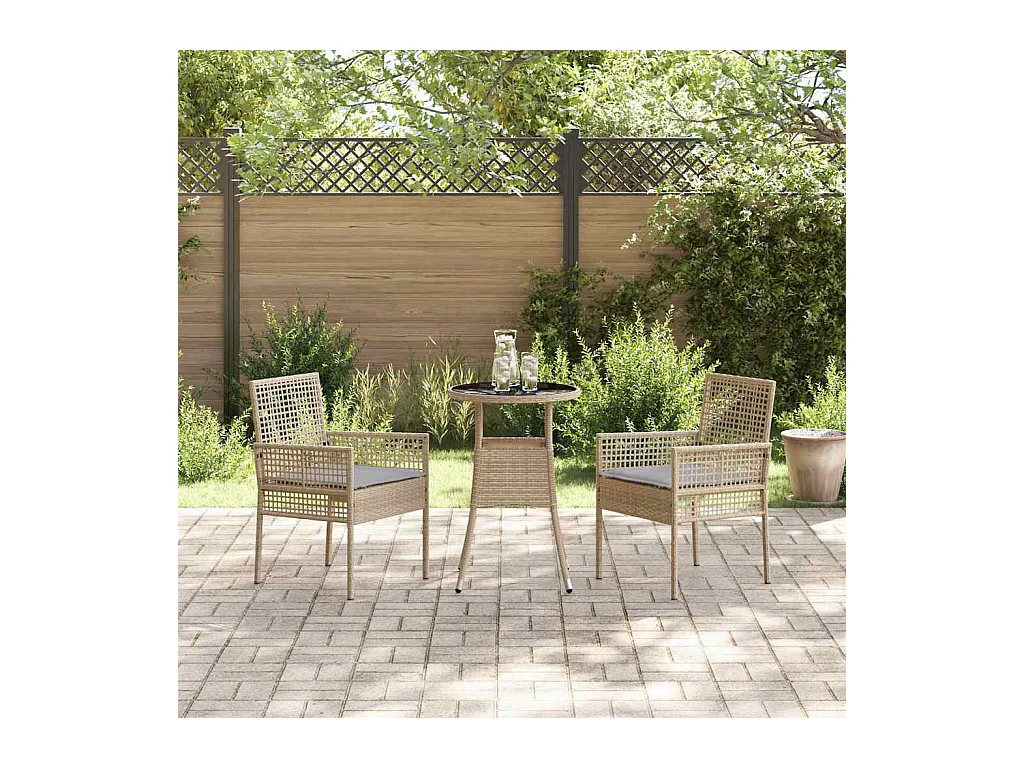 Set da pranzo da giardino da 3 pezzi in polyrattan beige