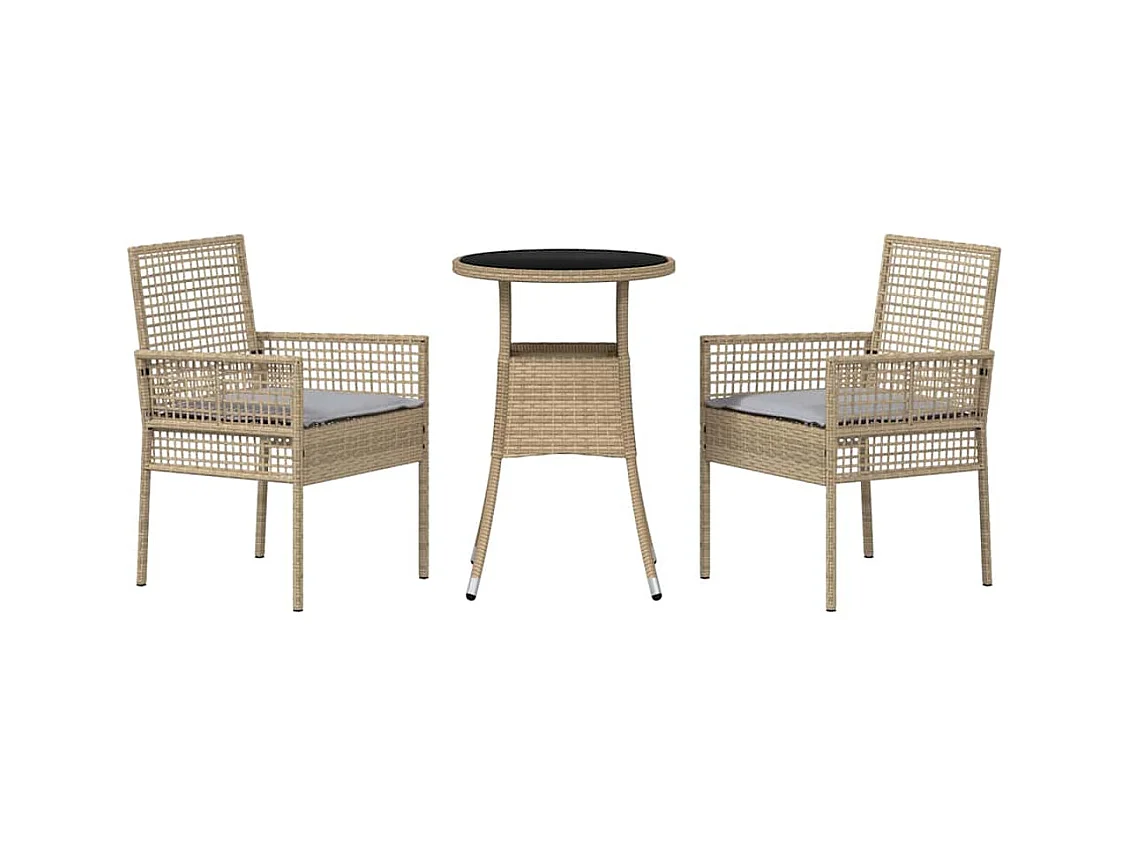 Set da pranzo da giardino da 3 pezzi in polyrattan beige