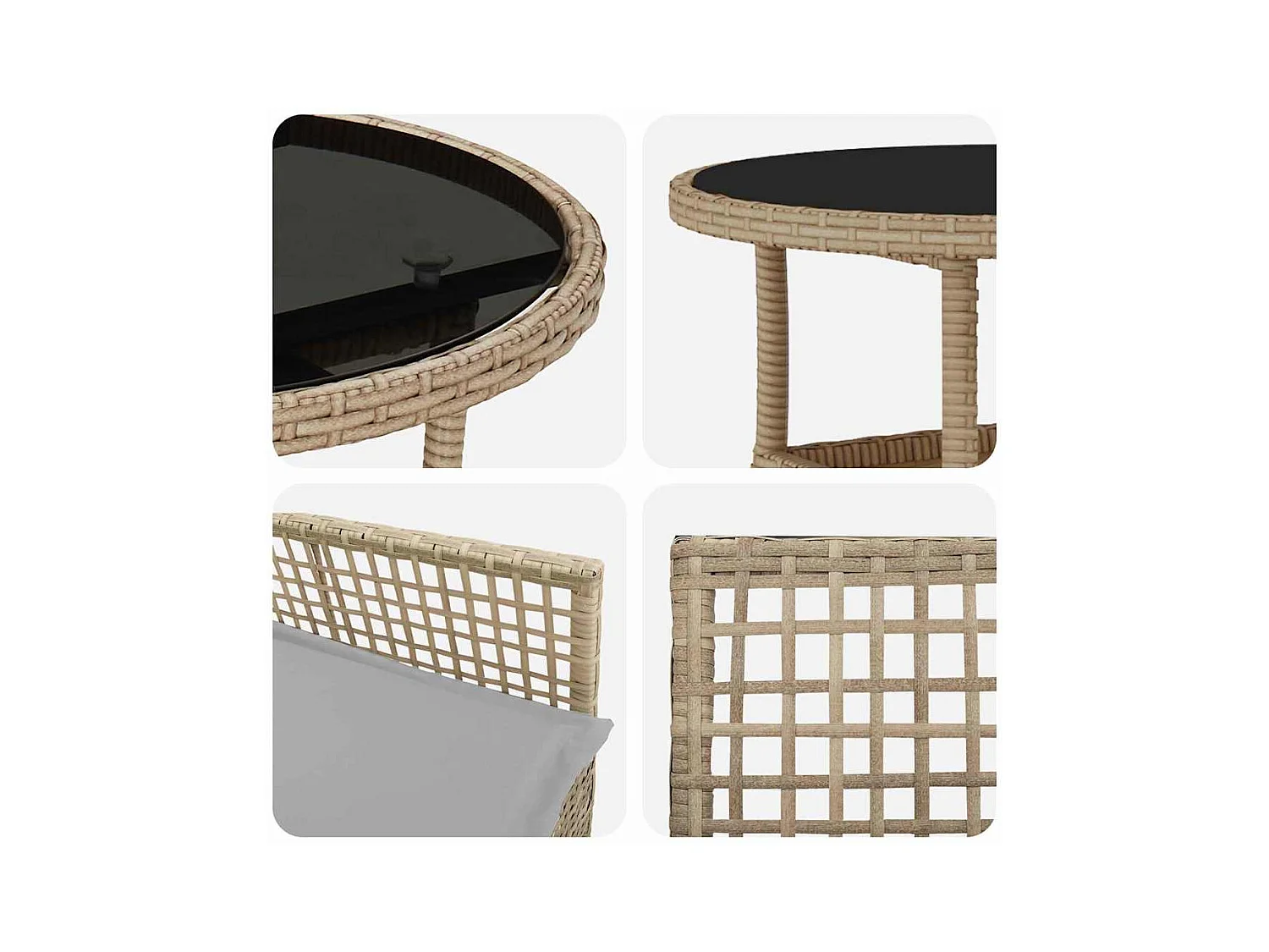 Set da pranzo da giardino da 3 pezzi in polyrattan beige