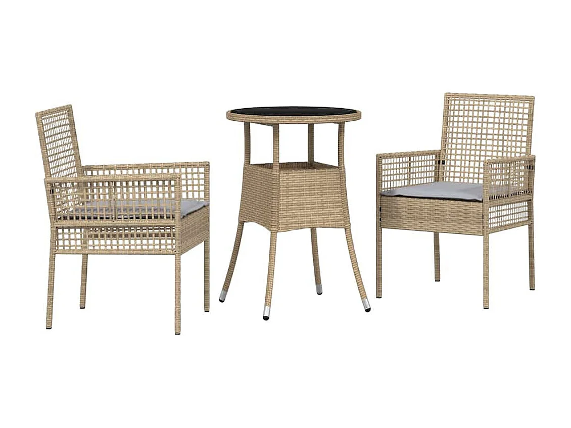 Ensemble de repas de jardin 3 pièces en poly rattan beige