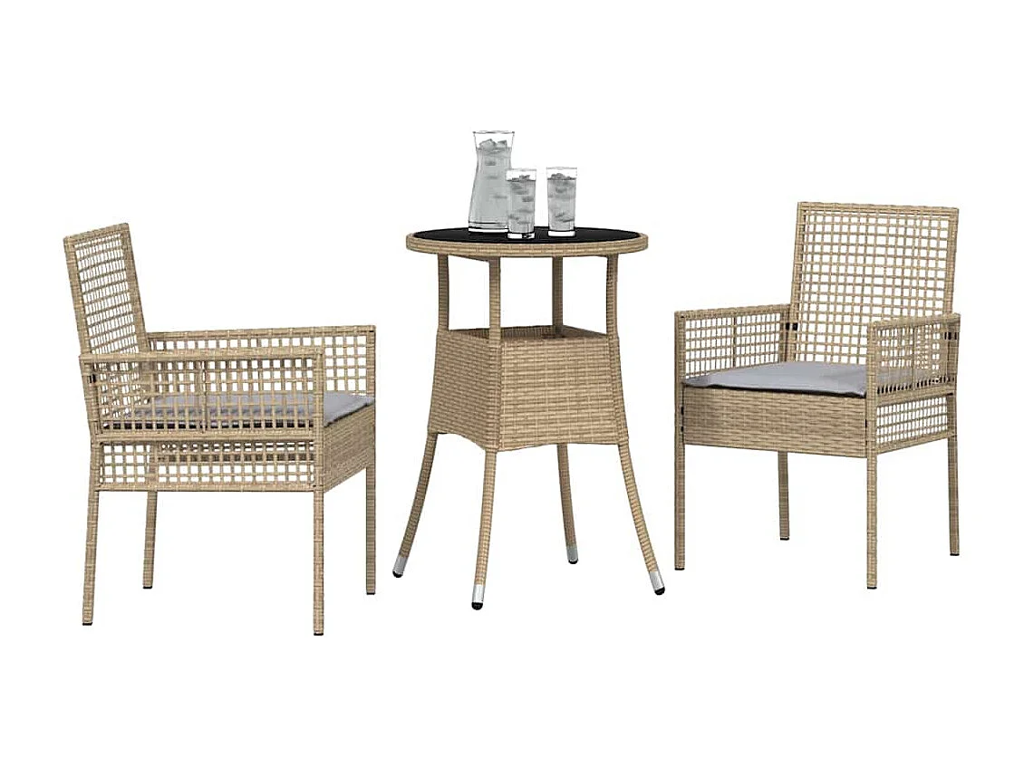 Ensemble de repas de jardin 3 pièces en poly rattan beige
