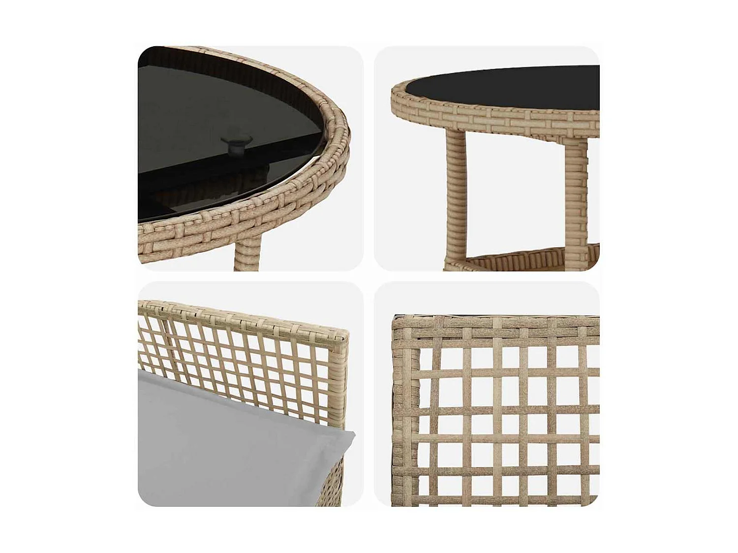 Ensemble de repas de jardin 3 pièces en poly rattan beige