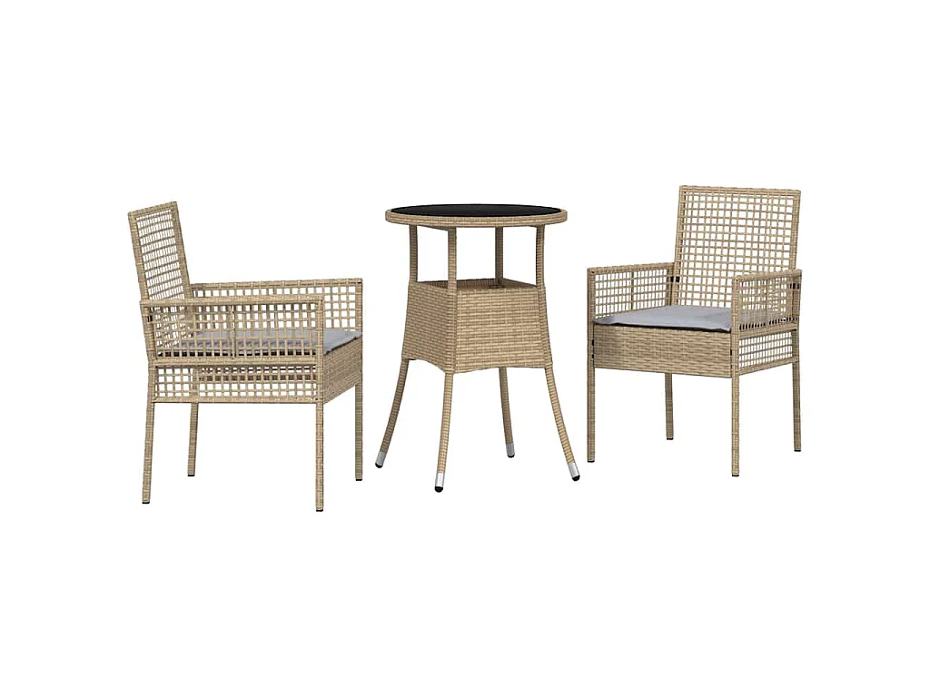 Ensemble de repas de jardin 3 pièces en poly rattan beige