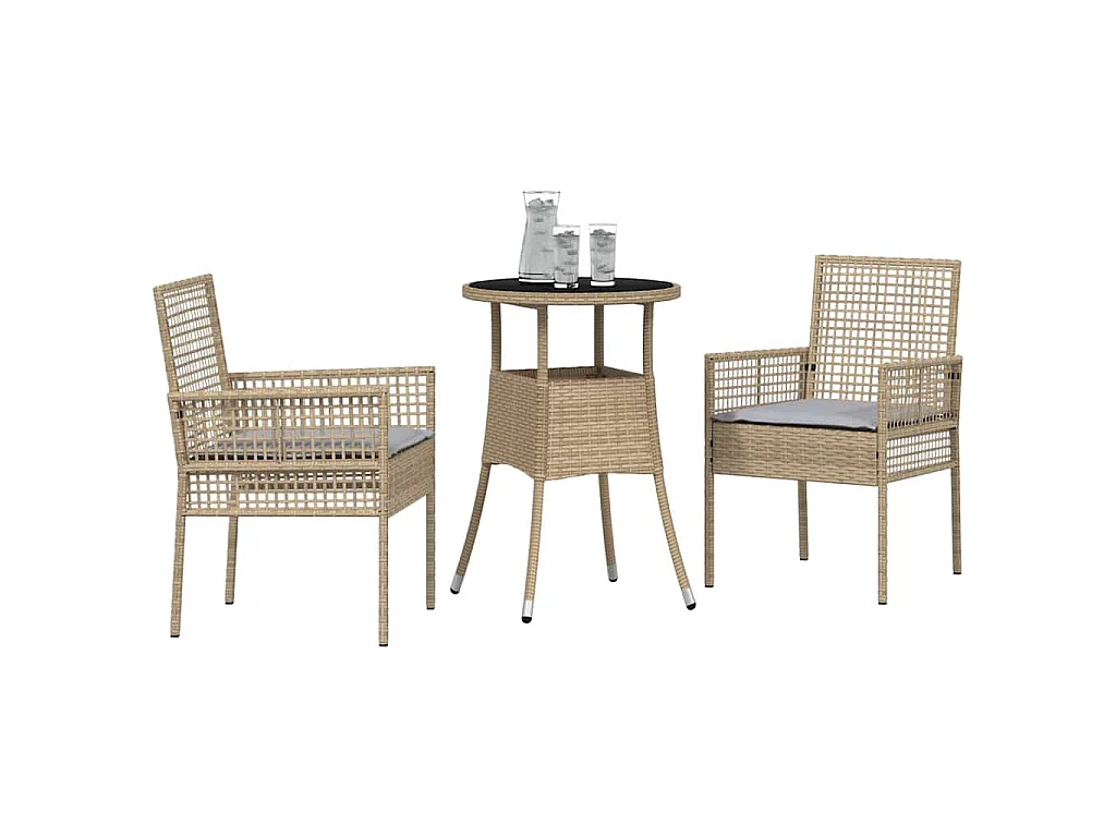 Ensemble de repas de jardin 3 pièces en poly rattan beige