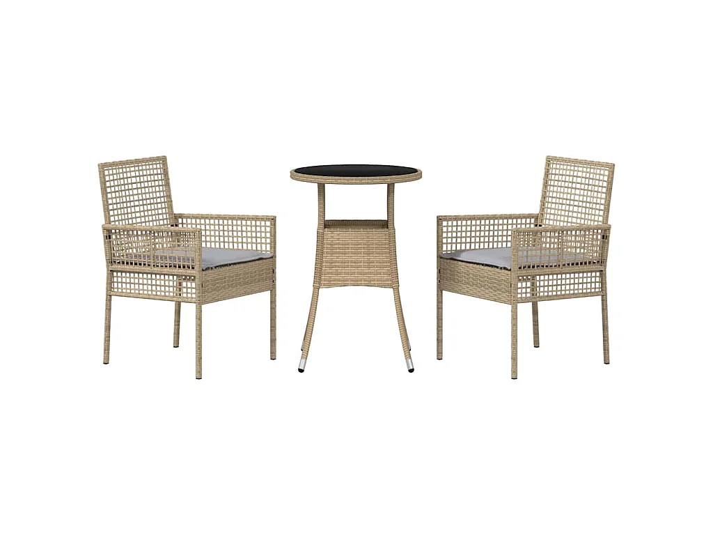 Ensemble de repas de jardin 3 pièces en poly rattan beige